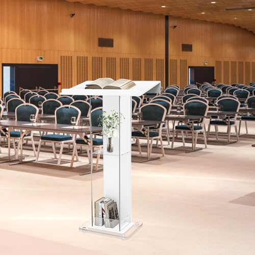 45.3 Acrylic Podium Lectern, Pulpit for Churches with Double Shelves, Modern Plexiglass Pulpits Lectern, Stand Up Pulpits for Classroom, Conference, Wedding - size: 45.3IN