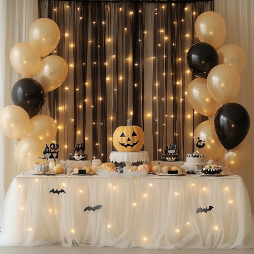 Fomcet Tulle Backdrop Curtains with Lights Black 10x8ft Sheer Curtain - color: Black, size: 10FT X 8FT(2 Panels 5ft X 8ft)