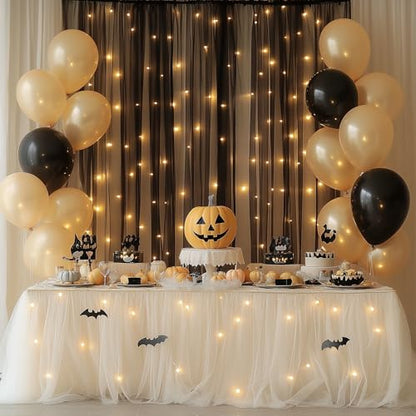 Fomcet Tulle Backdrop Curtains with Lights Black 10x8ft Sheer Curtain - color: Black, size: 10FT X 8FT(2 Panels 5ft X 8ft)