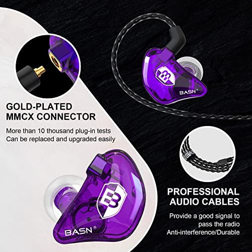 BASN Bsinger Pro in Ear Monitor, Dual Drivers MMCX IEM Earphones (Purple) - color: Purple