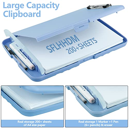 Clipboard with Storage, A4 Binder Nursing Clipboards with Pen Holder, Heavy Duty Storage Clipboards with Low Profile Clip, Clipboard Folder Side-Opening, Smooth Writing Clip Board (Lake Blue) - color: Lake Blue