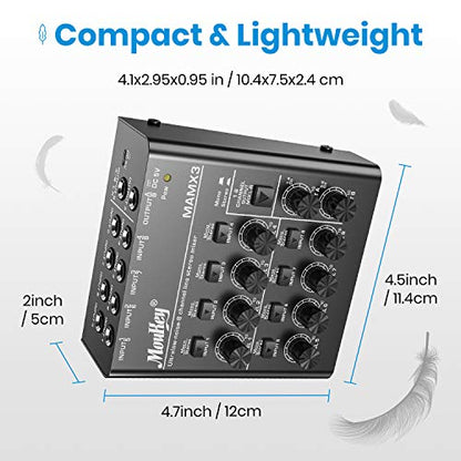Moukey Audio Mixer, DC 5V, 8 Stereo Ultra, Low Noise 8 Channel Line Mixer for Sub-Mixing, for Small Clubs or Bars, As Guitars, Bass, Keyboards Mixer, MAMX3 - size: Large (8-channel)