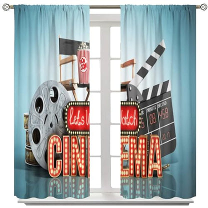 Movie Theater Kitchen Curtains, Old Fashion Entertainment Objects Related to Cinema Film Reel Motion Picture,Window Drapes Set 2 Panels,42x45 Inches - color: Movie Theater-7, size: 21"W x 45"L (Pack of 2)