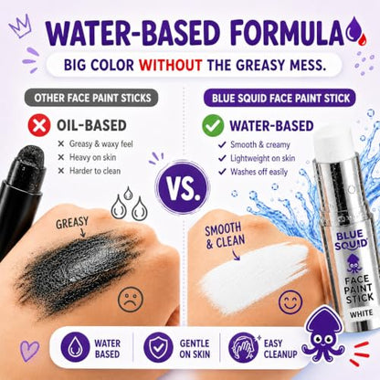 Blue Squid Black & White Face Paint Stick - Water based Body Paint for Adults & Kids - Vegan Hypoallergenic Twist-Up Non-Toxic Makeup Stick for Cosplay, & SFX (Black & White) - color: Black & White