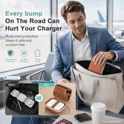 Hard Travel Case for Iseyyox for RTOPS for QUZUDN 3 in 1 Wireless Charger - color: Brown