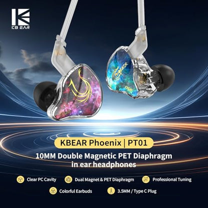 keephifi KBEAR Phoenix Wired Earbuds, RedBlue with Mic | in Ear Headphones with 10mm DD+PET Driver, Stereo Clear Sound Gaming Headphones, in Ear Monitor for Music Gaming - color: RedBlue