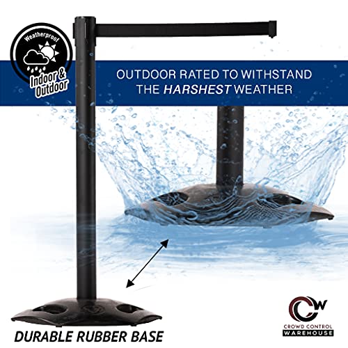CCW Series WBB-200 Set of 2 Outdoor Safety Rubber Base Stanchion Retractable Belt Barriers - Easy to Assemble, No Tools Required (11 Foot Belt, Blue Belt with Black Post) - color: Blue, size: Black Post