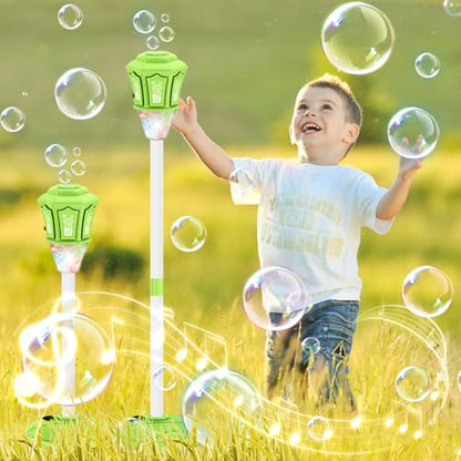 Bubble Machine,Automatic Standing Bubble Maker Machine with Light/Music/Remote,47 Inch Adjustable Height Outdoor Toys for Toddlers Party Birthday, Wedding,Gifts Green - color: Green
