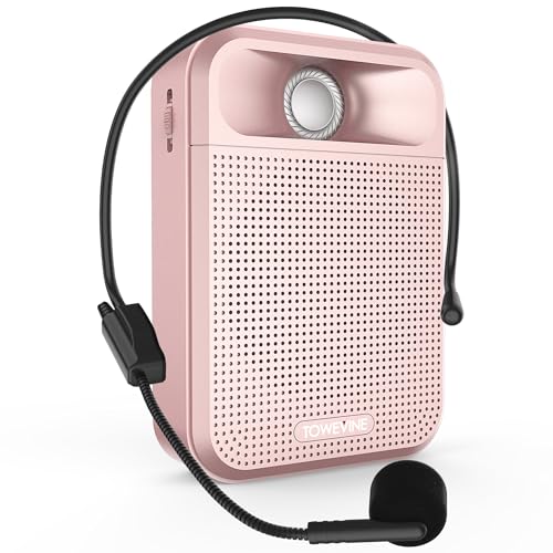 Voice Amplifier, Towevine Rechargeable Microphone for Teachers, Portable Speaker with Headset and Waistband for Classroom, Singing, Coach, Training, Presentation, Tour Guide (Pink) - color: Pink