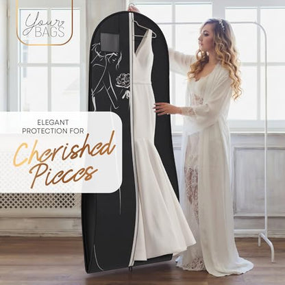 Your Bags Women’s Dress and Gown Garment Bag -72”x24” and 10” Tapered Gusset Prom Bags (Black/White Bridal) - color: Black/White Bridal