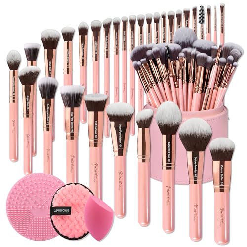 Bueart Design 30Pcs PRO Makeup Brushes Set Ultra Soft Dense Hair (Pink) - color: 30Pcs Pearl Pink+Large Holder