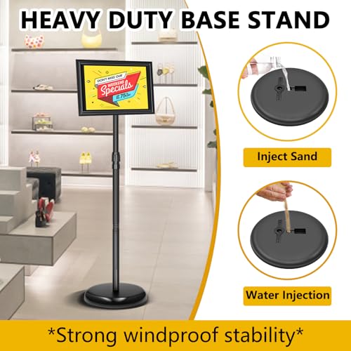 2 Pack Sign Holder Stand 8.5x11 Inch, Adjustable Sign Stand, Floor Standing Sign Holder, Snap-Open Frame Display, 360° Rotation Outdoor Indoor Poster or chalk board Display for advertising,Malls,Black