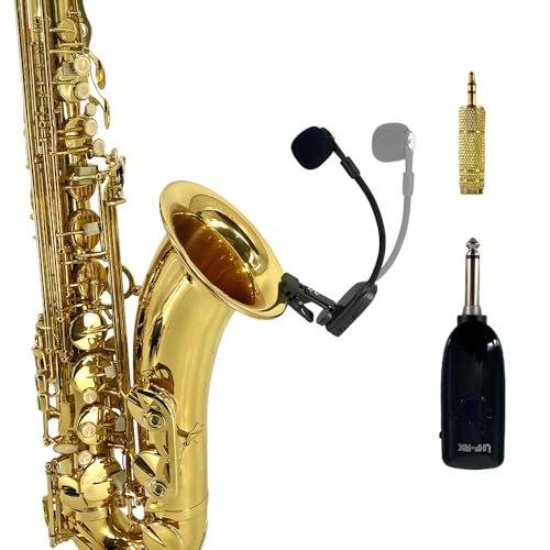 UHF Wireless Saxophone Microphone System Clip-On Instrument Microphone Ideal for Saxophone Trumpet Clarinet and More Includes Wireless Receiver and Transmitter 164ft Range
