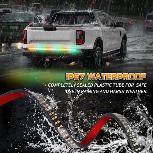 XRIDONSEN 48 inch 288 LED Tailgate Strobe Lights Rear Emergency Lights | Amber Green Flashing Warning Hazard Caution Safety Light Strip for Tow Plow Trucks Construction Vehicles Pickup Trailer - color: Amber/Green