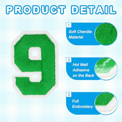 MECCANIXITY Iron on Number Patches 2" Number 9 Iron on Embroidered Patch Sew on Letter Stickers Applique for Repairing Clothing Jeans Shoes Hats DIY(Green, Pack of 9) - style: Number 9