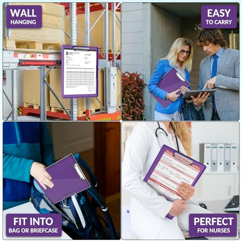 Sooez Nursing Clipboard with Storage, Clear Top Clip Boards 8.5x11, Purple | Heavy Duty Plastic, Dry Erase, High Capacity, Nurse Essentials, Dental Assistant, Teacher & College School Office Supplies - color: Purple