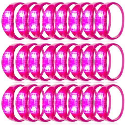 24 Pcs LED Glow Bracelets Sound Activated Bracelet Glow Bracelets with Flashing LED Strobe for Carnival,Concerts , Night Events, Rave, Game Prizes, Birthday Party Favor (pink - color: Pink