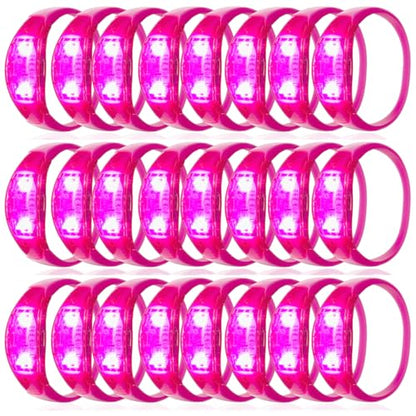 24 Pcs LED Glow Bracelets Sound Activated Bracelet Glow Bracelets with Flashing LED Strobe for Carnival,Concerts , Night Events, Rave, Game Prizes, Birthday Party Favor (pink - color: Pink