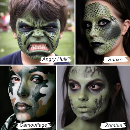 UCANBE Jungle Green Face Body Paint Makeup Foundation, Non-Toxic Cream Greasepaint, Face Painting Kit for for Kids & Adult Halloween Parties, Monster Witch Orcs Hulk Camo Hunting SFX Cosplay Costumes - color: Jungle Green