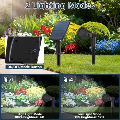 T-SUNUS Solar Spotlights Outdoor, Waterproof IP65 Spot Lights Dusk to Dawn Landscape Spotlight Separate Panel 9.8ft Cable for Halloween Christmas Garden Tree Flag Patio Driveway White 6000K 2 Pack - color: White