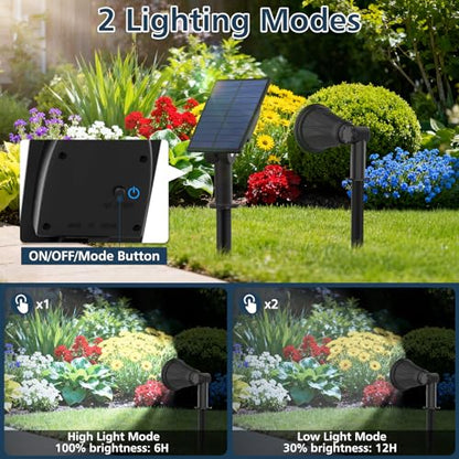 T-SUNUS Solar Spotlights Outdoor, Waterproof IP65 Spot Lights Dusk to Dawn Landscape Spotlight Separate Panel 9.8ft Cable for Halloween Christmas Garden Tree Flag Patio Driveway White 6000K 2 Pack - color: White