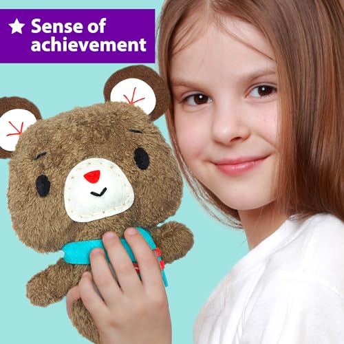 KRAFUN Teddy, Raccoon & Owl Sewing Kit for Kids Ages 7-12 | Sew 3 stuffed animals: Teddy, Raccoon & Owl. Instructions & plush felt included. Beginner learn-to-sew craft gift - color: Teddy & Friends