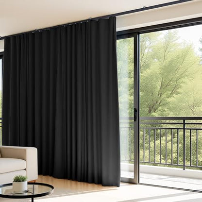 Room Divider Curtains Flexible Ceiling Tracks Set Curtain Track Ceiling Mount Blackout Curtain for Living Room Bedroom Ceiling Curtain Rod Privacy Dividers Panels W100 x H96 Black Drape & Black Rail - color: Curtain/Track-black, size: 100"W x 96"L (Pack o
