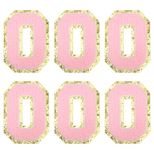 MECCANIXITY Chenille Letter Patches 3.1" Alphabet O Iron on Embroidered Patch Sew on Letter Stickers Applique for Repairing Clothing Jeans Shoes Hats DIY(Pink, Pack of 6) - style: Letter-O