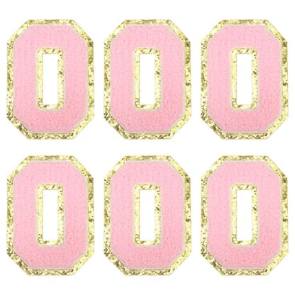 MECCANIXITY Chenille Letter Patches 3.1" Alphabet O Iron on Embroidered Patch Sew on Letter Stickers Applique for Repairing Clothing Jeans Shoes Hats DIY(Pink, Pack of 6) - style: Letter-O
