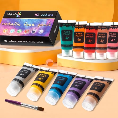Maydear 10 Colors Face Body Paint Set, Safe Non-Toxic Liquid Paint for Adults and Children, Halloween, Cosplay - Pearl 0.7 FL OZ. Each - color: 10 Colors-Pearl