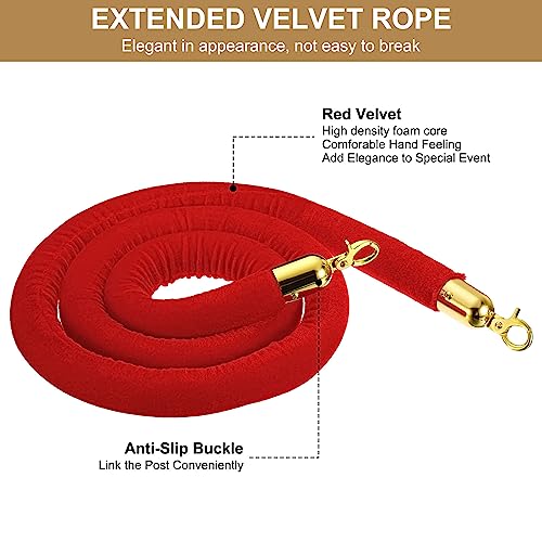 PATIKIL 6 Feet Red Velvet Stanchion Rope, Crowd Control Barrier Rope with Snap Hooks for Posts Stands Queue Divider of Hotel Theater, Golden - color: Red, size: 6 Feet