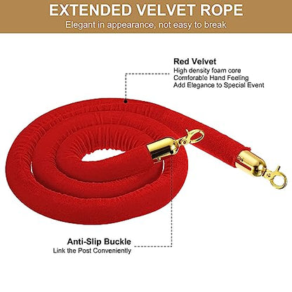 PATIKIL 6 Feet Red Velvet Stanchion Rope, Crowd Control Barrier Rope with Snap Hooks for Posts Stands Queue Divider of Hotel Theater, Golden - color: Red, size: 6 Feet