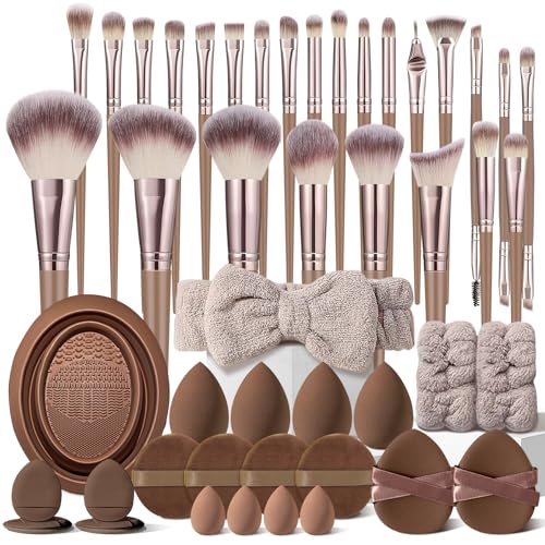 KUORYZAL Brown Makeup Brushes Set Professional 47Pcs Premium Synthetic for Foundation Concealer Blush Eyeshadow Powder Contour Makeup Brush Kit Face Eye Make up Brushes & Tools - color: Brown 6354K