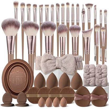 KUORYZAL Brown Makeup Brushes Set Professional 47Pcs Premium Synthetic for Foundation Concealer Blush Eyeshadow Powder Contour Makeup Brush Kit Face Eye Make up Brushes & Tools - color: Brown 6354K