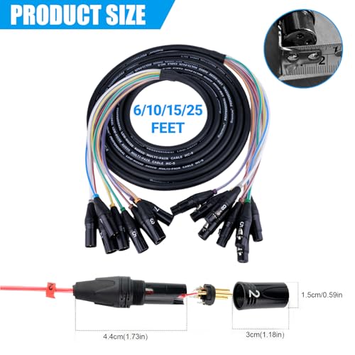 Toronce 8 Channel Professional Multi-Media Snake Cable 8 Pairs Male to Female 3 Pin XLR Balanced Audio Extension Cable (15Feet) - size: 8-Channel _15Ft