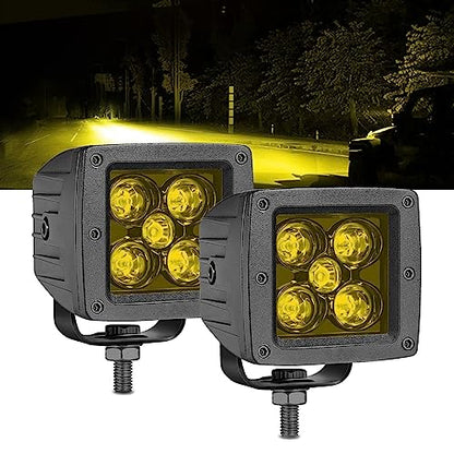 Amber LED Pods, RFROAD LIGHTING 2PCS 3Inch 100W Yellow Fog Lights Square Spot Beam LED Cubes for Truck Pickup Offroad Motorcycle UTV ATV SUV Front Bumper - color: 3 Inch Amber LED Pod Lights