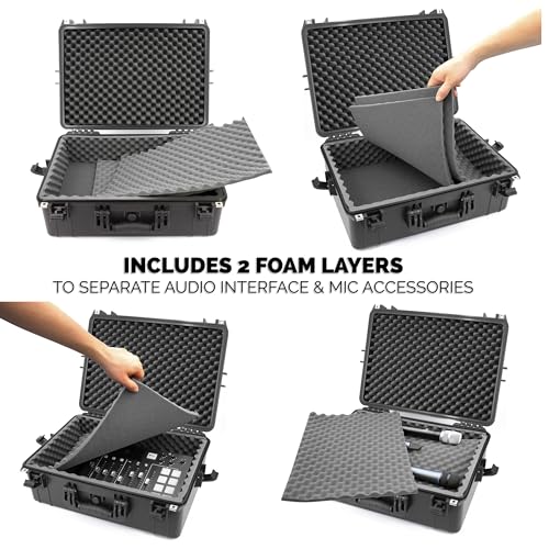 CASEMATIX Mixer Carry Case Compatible with Yamaha MG12XU | 12 Channel Mixing Console, IPX7 Waterproof Hard Shell, Fits Mixers up to 17" x 12.1" x 5", Includes Foam, Cable Storage