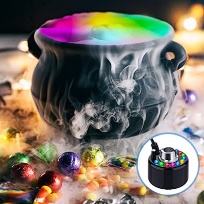Yaomiao 3 Pcs Halloween Mist Maker Fogger Small Ultrasonic Fog Machine Fountain Mister Fogger Water Garden Pond Foggers Air Humidifier with 12 LED Light Flashes for Halloween (Black) - color: Black