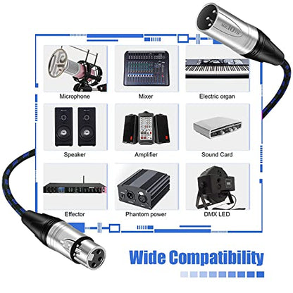 XLR Mic Cable 15 ft 4.5 Meter Male to Female XLR Blue Braided - color: Blue XLR-XLR, size: 15ft