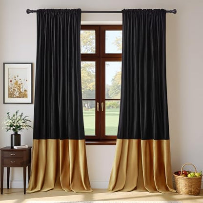 Luxury Black and Gold Velvet Blackout Curtains 84 inches for Living Room - color: Black & Gold, size: 52"W x 84"L (Pack of 2)