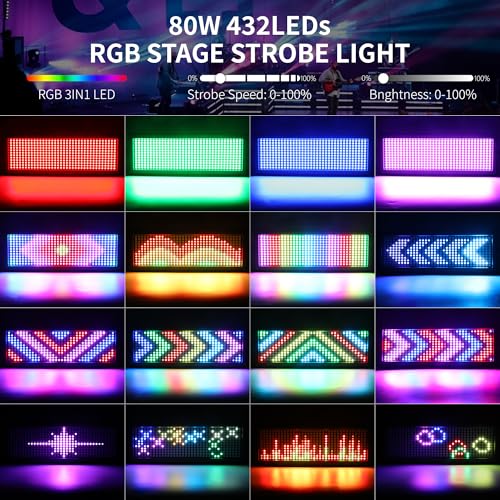 DJ Strobe Light for Parties,80W 432 LEDs RGB 3IN1 Stage Strobe&Wash Lights Bar with APP Control DMX512 Sound Activated DJ Disco Strobe Lights for Halloween Birthday Party Wedding Show Club