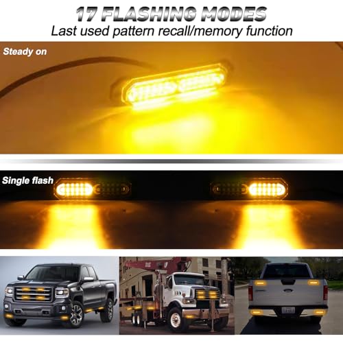 ASPL 8pcs Sync Feature Ultra Slim 12-LED Surface Mount Flashing Strobe Lights for Truck Car Vehicle LED Mini Grille Light Head Emergency Beacon Hazard Warning Lights (Amber) (Pack of 2) - color: Amber, size: 4.41L x 0.44W x 1.14H Inch (Pack of 2)
