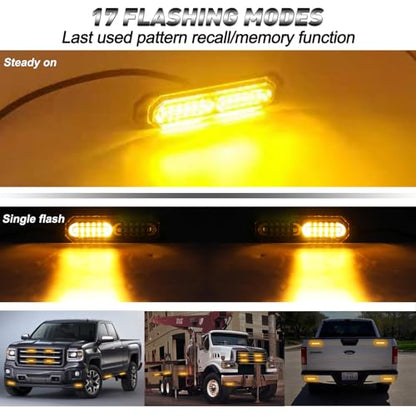 ASPL 8pcs Sync Feature Ultra Slim 12-LED Surface Mount Flashing Strobe Lights for Truck Car Vehicle LED Mini Grille Light Head Emergency Beacon Hazard Warning Lights (Amber) (Pack of 2) - color: Amber, size: 4.41L x 0.44W x 1.14H Inch (Pack of 2)