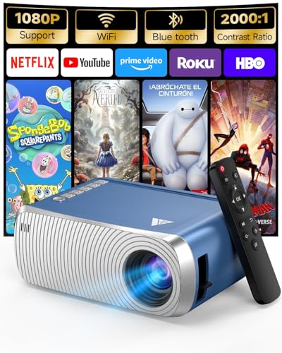 Mini Projector with WiFi and Bluetooth, Antmap Portable Movie Projector for iPhone, 1080P Support, Built-in Speaker, Small Proyector for Home Theater, Compatible with TV Stick/ iOS/Android/PC/HDMI - color: Blue