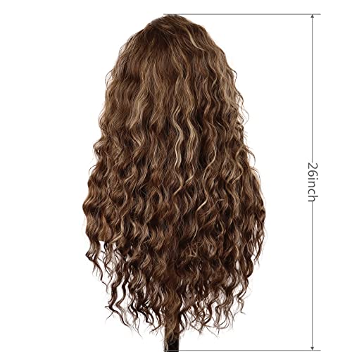 Trendy 80s Long Wavy Wigs for Women Brown Mixed Blonde Wig Ombre Color - color: Mix Brown