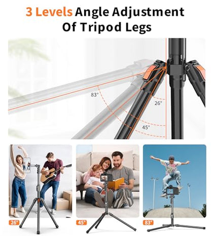 74" Magnetic Phone Tripod with Phone Clip for Magsafe, Camera Tripod | Aluminum Phone Tripod with Remote & Cold Shoe,Camera Stand Tripod for iPhone/Canon/Nikon/DSLR/Digital Camera Accessory Kits - size: 74in
