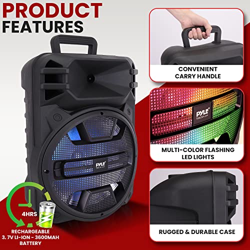 Pyle 12'' Portable Bluetooth Speaker System - 800 Watts - Karaoke Speaker w/ Latest DJ LED Lights, USB/FM/BT/Aux/Remote Control/Mic Inputs & Built-in Rechargeable Battery PPHP1243B - style: 800 Watts
