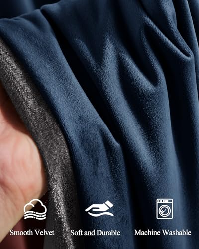 StangH Navy Blue Velvet Curtains Back Tab & Hook Belt, W52 x L84, 2 Panels - color: Navy Blue, size: 52"W x 84"L (Pack of 2)