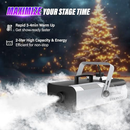1500W Fog Machine with Remote Control - 16000 CFM High Output Smoke Machine for Halloween, DJ Party & Stage - Rapid Preheat, 2L Tank, Quiet Operation