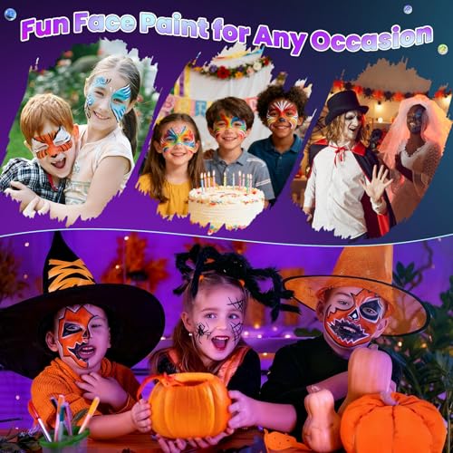 Professional Face Painting Kit – 22 Colors Non-Toxic Face & Body Paints with Rainbow Palette, Brushes, Stencils, Glitter & Gems for Birthday Parties, Halloween, Festivals, School Events - color: 22 Colors